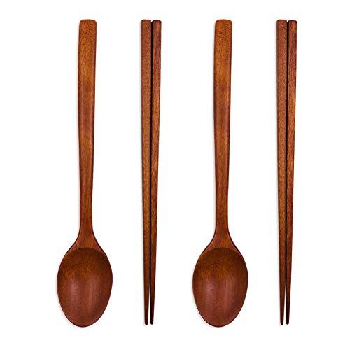 Handmade Wooden Spoon ChopSticks Cutlery Set, High-Grade Reusable Korean Tableware Combinations Utensil