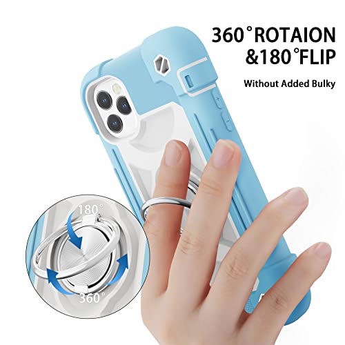 Image of MARKILL Compatible with iPhone with Built-in 360Rotating Ring Stand, Military Grade Drop Protection Full Body Rugged Heavy Duty Case Durable Cover (Ice Blue, iPhone 12 /12Pro 6.1 inch)