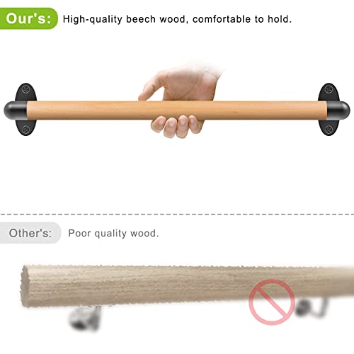 SELEWARE 16 Inch Wood Handrail Indoor Stairs Handrail Wall Mount Handrail w/Sturdy Metal Barckets, Barrier-Free Staircase Grab Bar for Elderly, 1.3 Inch Round - Image 5