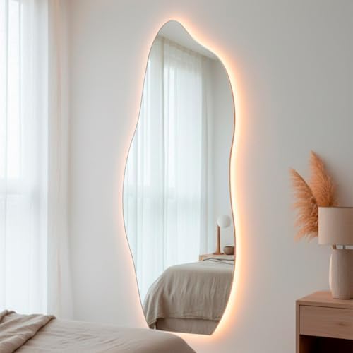 Casa Domo Espelho Orgânico Flame com Led 170x70 Grande de Parede ...