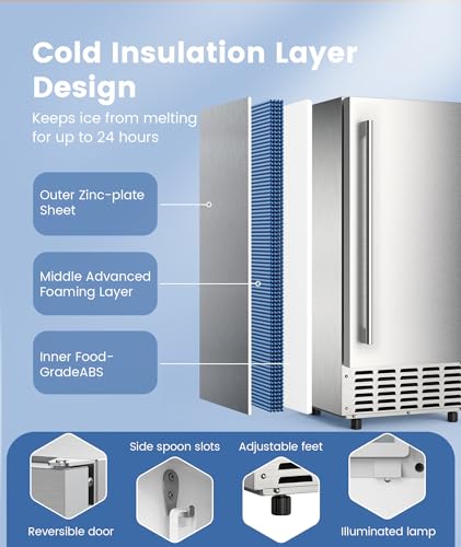 Image of Electactic Nugget Ice Maker Machine, Under Counter Ice Machine,Stainless Steel Built-in Freestanding Ice Maker,66Lbs /Day,LCD Panel /Self-Clean /24H Timer,for Home Kitchen Office Bar Party