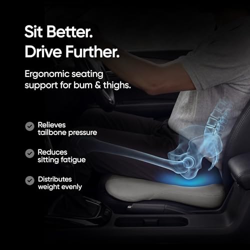 Image of Frido Premium Car Wedge Seat Cushion with Memory Foam Support and Coccyx Cutout, Luxe Leatherette Finish, Tailbone and Hip Pain Relief, Comfortable Support for Long Drives Travel and Daily Use | Ivory