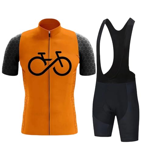 ARBOEE Abbigliamento Ciclismo Set Completo Ciclismo Estivo Per Bici Da MTB Maglia da ciclismo da uomo a maniche corte con 3 tasche e pettorina estiva (Arancione-2,5XL)
