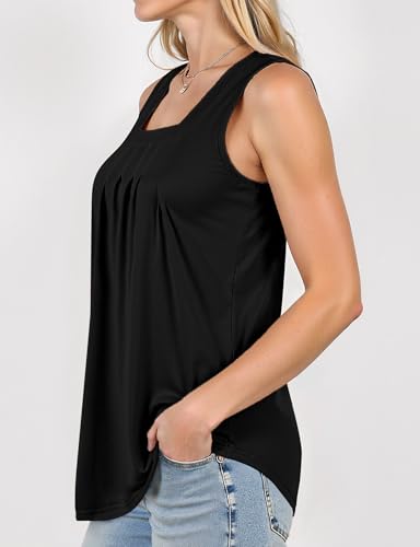 Tank Tops for Women Summer, Pleated Loose Fit Square Neck Sleeveless Tops Flowy Going Out Tops Basic Shirts3
