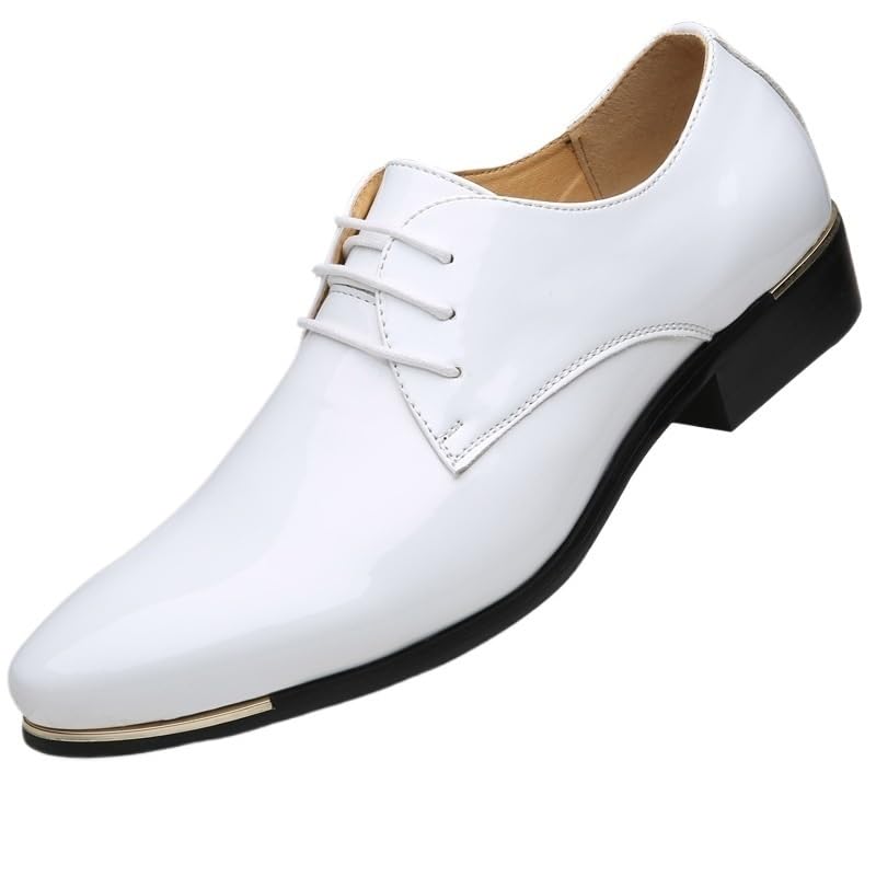 Luxury Red Patent Leather Men's Oxford Shoes, Fashion Lace-up Dress Shoes for Wedding, Height Increasing Black Leather Shoes for Men