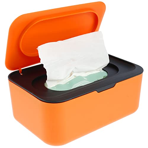 Ihvewuo S9A Wipes Dispenser Baby Wipe Holder Sealing Refillable Wipe Container Keeps Wipes Fresh Dustproof Tissues Wipes Case with Lids for Home Bedroom Nursery Room Car Office Bathroom(Orange Black)