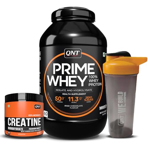 Image of QNT Prime Whey 2 Kg Irish Chocolate with Creatine 90 G & Shaker | High-Protein Muscle Building Combo | Strength, Recovery & Performance Boost