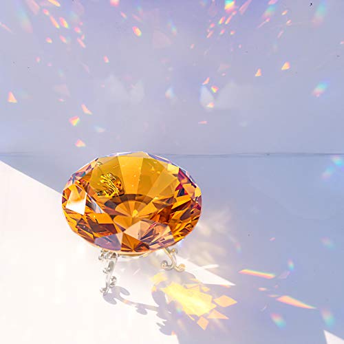 Large Crystal Diamond Paperweight with Stand Jewels Wedding Decorations Centerpieces Home Decor 3.15 inch (Z-Amber)