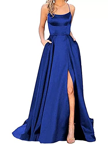 Onsoyours Damen Brautjungfernkleider Lang Ballkleid Spitze Applique Ärmelloses Neckholder Kleid Abendkleid Lang Standesamtkleid Abschlusskleid Partykleid Cocktailkleid Kleider B Blau XS