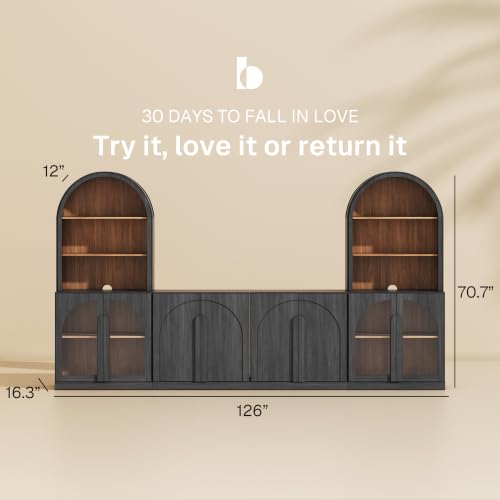 Image of BELLEZE Bijou 126 inch Wall Unit 6-Piece Modular TV Stand - Ebony