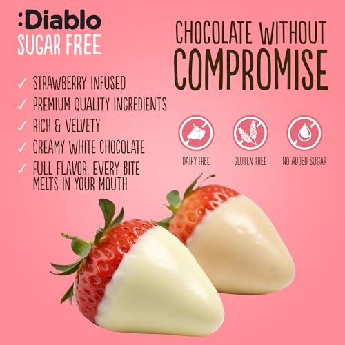 Diablo No Added Sugar White Chocolate with Strawberry – No Added Sugar Chocolate Bar Sweetened with Stevia, Gluten Free, Ideal for Any Occasion, Birthdays, Valentines, or Gift Hampers, 75g (Pack of 2)