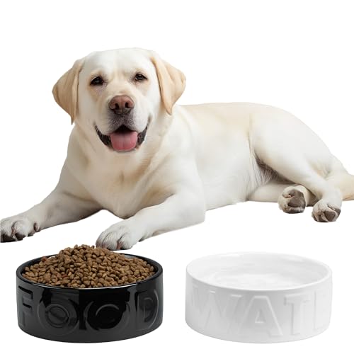 Navaris Set 2 Ciotole Gatti e Cani - Ciotola Gatto e Ciotola Cane in Ceramica - Ciotole per Cibo e Acqua 700 ml - Adatto a Microonde e Lavastoviglie - Design Moderno Bianco e Nero