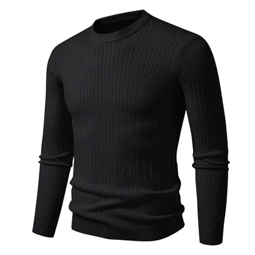Crew Neck Twist Texutred Cable Knit Sweater for Men Fall Winter Solid Slim Fit Long Sleeve Knitted Pullover Sweaters