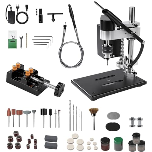 VOBOR Mini Perceuse à Colonne avec Axe Doux, 7 Niveaux Réglables, Réglage Hauteur 50MM, pour Métal Bois Acrylique Aluminium