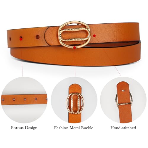 Image of Aurolran Women's Fashion Classic Metal Buckle Leather Belt with Jeans Dress