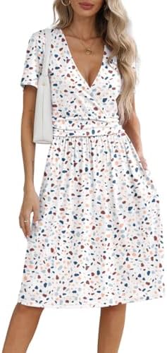 NILOUFO Women's Summer Casual Dress Short Sleeve Wrap V Neck Midi...