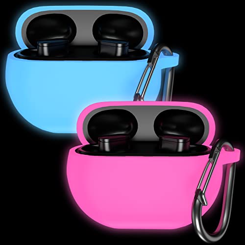 Kanya Case Compatible with Beats Studio Buds,2 Packs Full Protective Shockproof Anti-Slip Luminous Silicone Case Cover with Carabiner for Beats Studio Buds 2021 (Luminous Pink+Luminous Blue)
