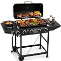 4-Burner Outdoor Gas Grill with Side Burner, Dual Fuel Grill for Propane and Natural Gas, 42000 BTU, Porcelain-Enameled Grates, 534 Sq. In. Cooking Area, Piezo Ignition, Wheels