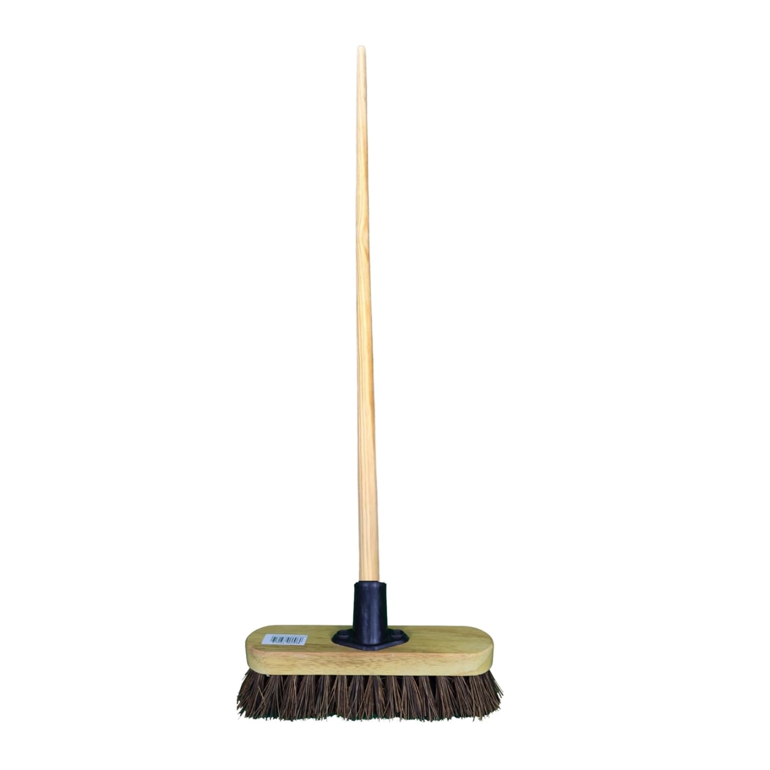 HOMESHOPA Stiff Bass Varnished Wooden PVC Deck Scrub Head with Handle, Replaceable Broom Head, Durable Stiff Bristles Indoor Outdoor Floor Sweeping Brush, Fitted Fixing Bracket Connector