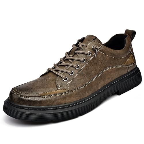 Men's Leather Casual Non-Slip Sneaker Shoes, Fashion Lace-Up Waterproof Dress Sneaker Shoes,Vintage Comfort Platform Round-Toe Business Vintage Oxfords