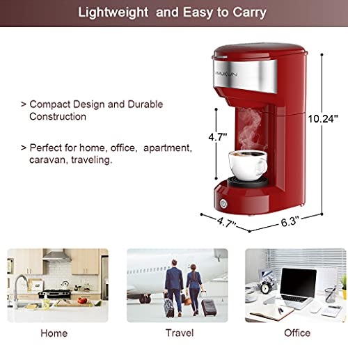 Vimukun Single Serve Coffee Maker Coffee Brewer For K-Cup Single Cup Capsule And Ground Coffee, Single Cup Coffee Makers With 6 To 14Oz Reservoir, Small Size (Red) #TOP2
