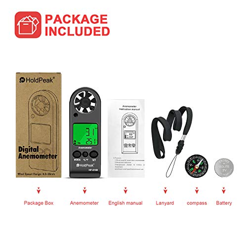 HOLDPEAK HP-816B Anemometer Handheld Wind Speed Meter Gauge Air Flow Velocity Measurement with Wind Chill Indication and Backlight for Windsurfing Kite Flying Shooting (Gift : Compass)