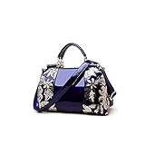  KEEPOP Damen Handtasche Top Griff Tasche, Lackleder Stickerei Mode Tote Geldbörse für Damen Abend Party, Hochzeit, besondere Anlässe, Blau