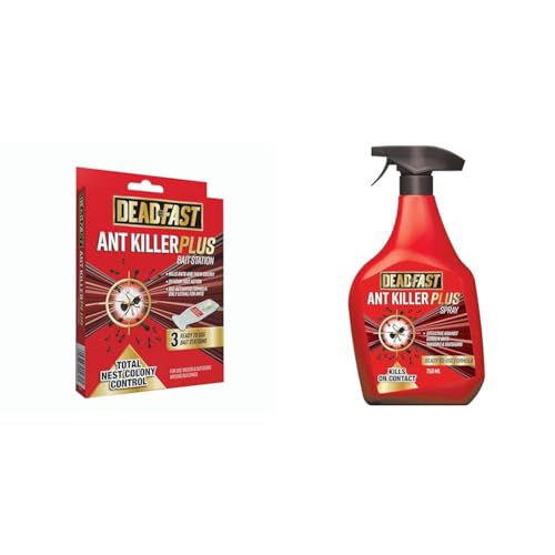 Deadfast 20300502 Ant Killer Plus Bait Station 3 x 4g, Natural & Ant Killer Plus Spray 750ml