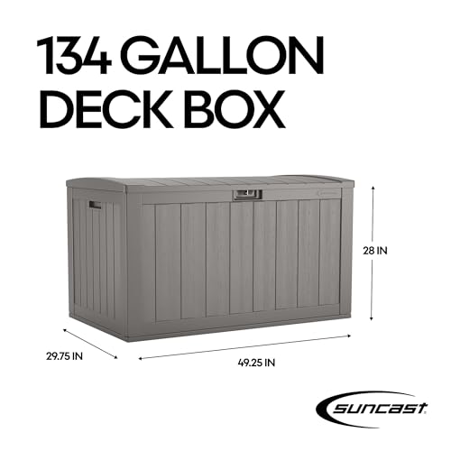 Suncast 134-Gal. Resin Extra-Large Outdoor Patio Deck Box with Pad-Lockable Lid, Modern Outdoor Patio Bench/Storage Box for Cushions, Garden Tools, and More, Dove Gray by Suncast - Image 4