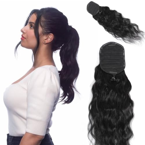 LUMIERE Drawstring Ponytail For Black Women Body Wave Human Hair Drawstring Ponytail Extension 95g/3.35z 12A Brazilian Remy Human Hair Ponytail For Women Natural Black 14inch