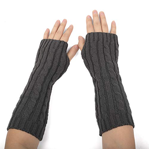 Flammi Women's Cable Knit Arm Warmers Fingerless Gloves Thumb Hole Gloves Mittens (Grey) #TOP4