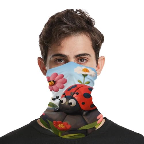 Cartoon Ladybug Flower Neck Gaiter Face Cover Scarf, Breathable Sun Balaclava for Skiing Fishing Hiking Cycling4