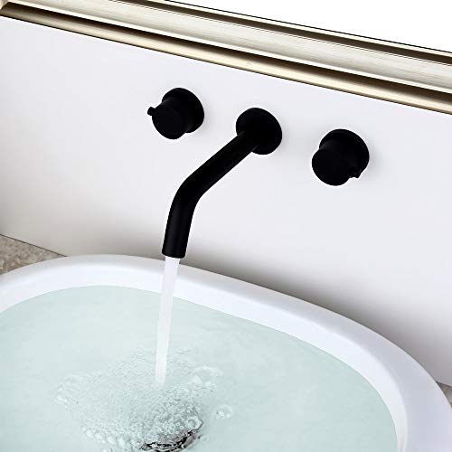 BULUXE Bathroom Sink Faucet in Matte Black, Modern Wall-Mount Bathroom Faucet with Double Round Handles