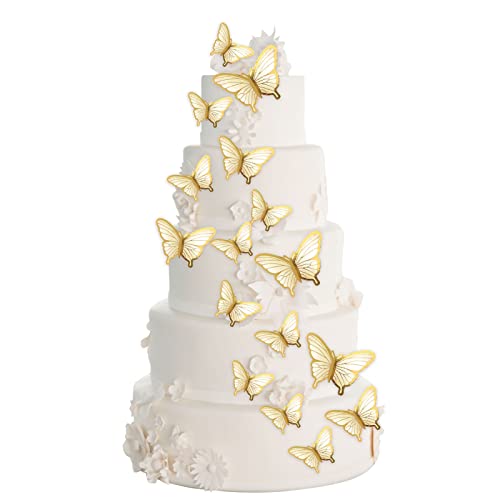 60 Pcs Butterfly Cupcake Toppers Birthday Party Decor,3D Yellow Gold Butterfly Cake Topper Picks Decor For Girls Women Birthday Party Baby Shower Wedding Cake Ornaments Party Decoration(Gold) #TOP10