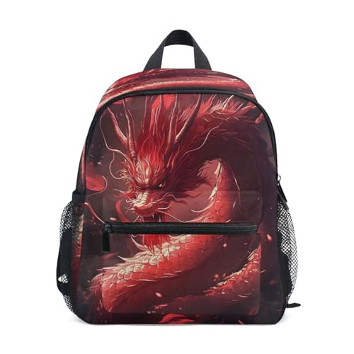 panksolu Fierce Red Dragon Toddler Backpack for Boys Girls,Kid Backpack with Chest Clip and Name Tag, S