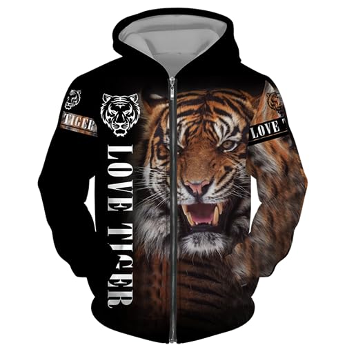 Sweat à capuche imprimé 3D tigre avec fermeture éclair veste de sport respirante