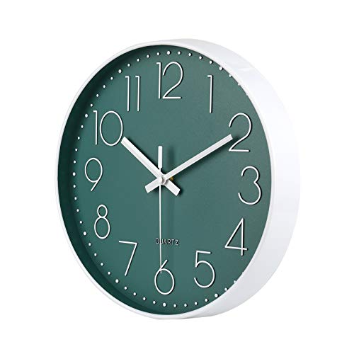 Image of jomparis 12 Inch Silent Non-Ticking Battery Operated Round Wall Clock Easy to Read Peacock Color Wall Clocks