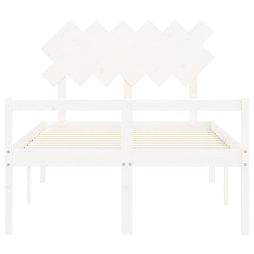 Massivholz Seniorengerecht 25.04 Weiß 120x200 cm | Seniorenbett mit Kopfteil 120x200 cm Weiß Massivholz Bettgestell mit Lattenrost und Stauraum