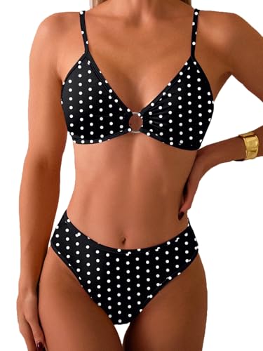 Image of Fanuerg Women's Triangle Bikini Sets O Ring Linked Two Piece Swimsuits Floral Printed Cheeky Bathing Suit