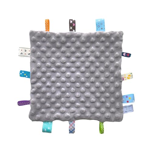 Image of CREVENT Tag Security Blankets for Babies, Soft Small Taggie for Boys Girls, Baby Comforter Sensory Blanket, Great Gifts for Birthday Baby Shower 10 inchX10 inch (Pink+Grey)