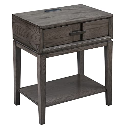 Image of Leick Home Vallort Nightstand Side Table, 24 inch, Smoke Gray