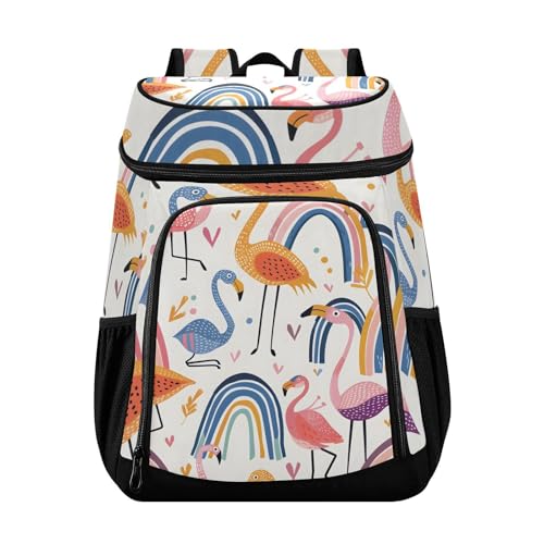 Rainbow Flamingo Bird Cooler Backpack Cooler Insulated Leak Proof Lunch Backpack 36 Cans Waterproof Soft for Men Women Picnic Hiking Camping Beach