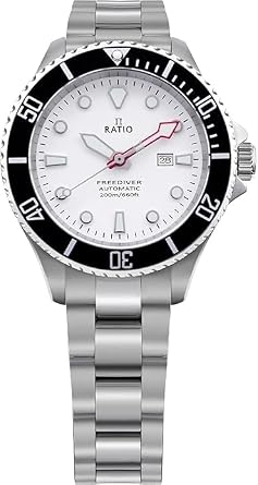 RATIO FreeDiver Sapphire Crystal Womens Diver Watch Japanese Automatic Movement Dive Watch 200M Waterproof Diving Watch White Diver