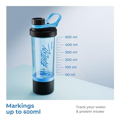 Image of Lifelong Plastic Gym Shaker Bottle BPA Free Protein Shaker for Men & Women with Extra Compartment | 600ML | Leakproof Shaker for Supplements & Powders Blue