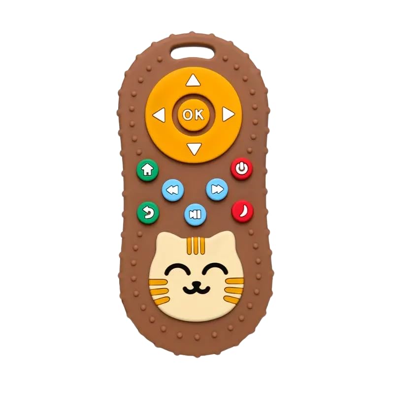 Image of tekme Infant Cute Cat Silicone Baby Teether-Cat Remote Control Shape Food Grade Teething Toy For Babies-Sensory Teething Toy (Brown)