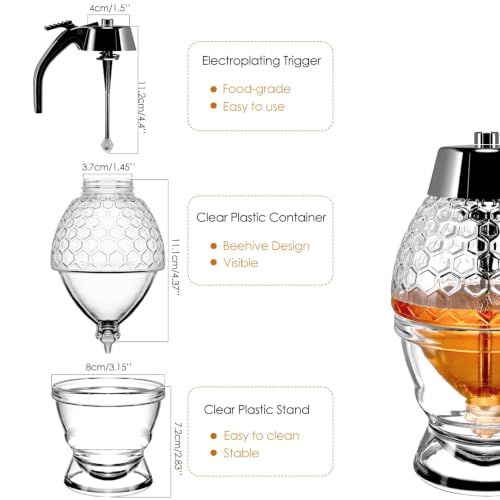 Image of No Drip Honey Dispenser Bottle with Stand | Honeycomb Honey Jar with Trigger Handle | Leakproof Syrup Dispenser for Honey, Maple Syrup, Olive Oil & Pancake Toppings