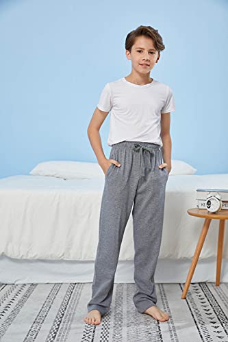 Hiddenvalor Boys Knit Soft Cotton Pajama Lounge Pants With Pockets (Grey, Medium) #TOP2