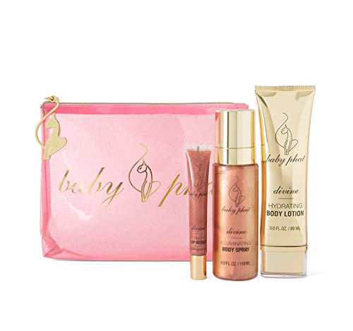 Baby Phat Beauty, Kimora's Divine Shimmer Dreams 4-Piece Set, Includes Illuminating Body Spray, Hydrating Body Lotion, Plumping Lip Gloss & Travel-Friendly Pouch