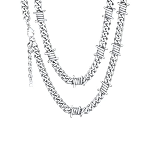 ChainsHouse Barbed Wire Necklace Punk Thorns Chain Necklace for Men Women, 5/6/7/9/12MM Wide Stainless Steel/Black Metal/Gold Plated Hiphop Rock Jewel