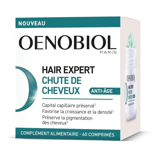 Oenobiol HAIR EXPERT Chute de cheveux Anti-Âge - Préserve le capital capillaire - Favorise la croissance et la densité - Préserve la pigmentation des cheveux - Complément alimentaire - 60 comprimés